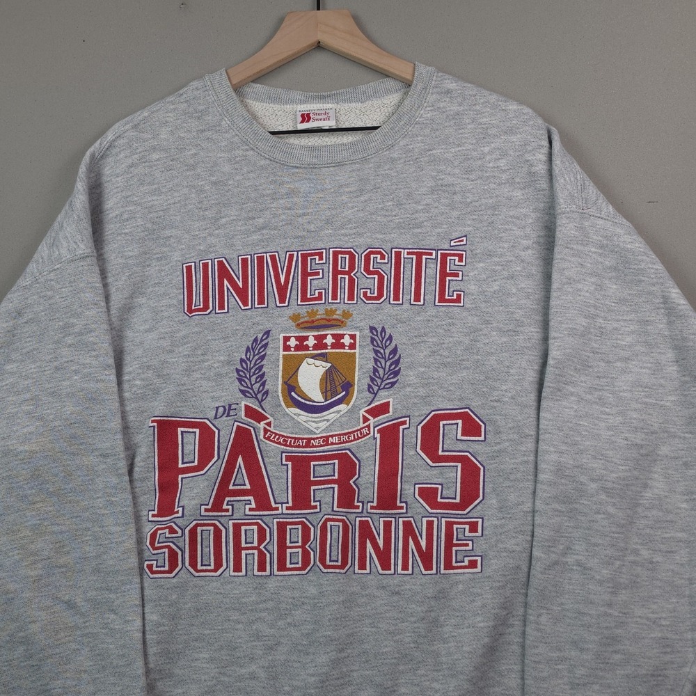 Vintage Universite de Paris Sorbonne Sweatshirt XXL Grey Crewneck Bassett Walker